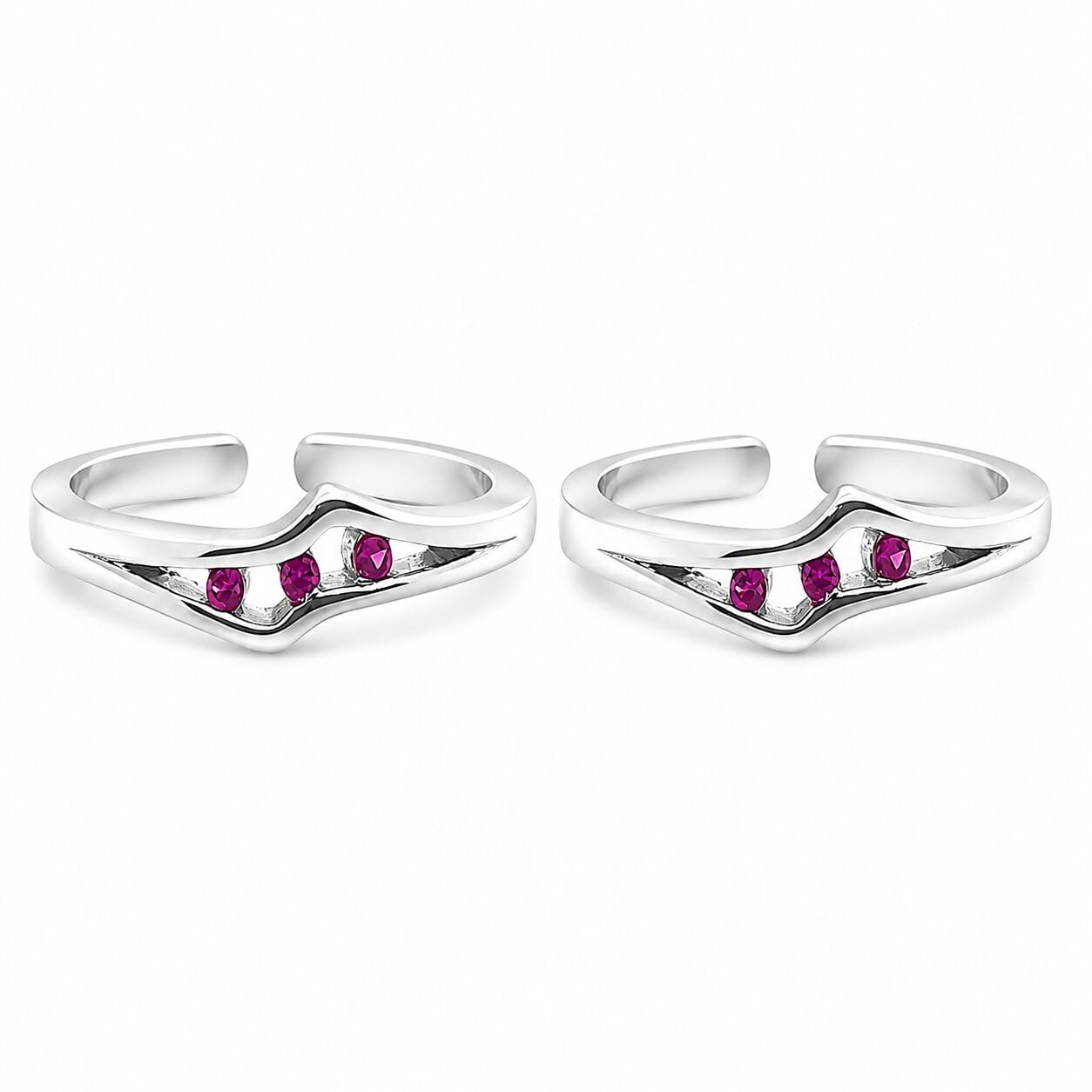 925 Sterling Silver Designer Toe Rings for Women | Red Ruby Zircon Band Bichiya | Pair of 2 | Lightweight & Skin Friendly I Naver Black-image-31