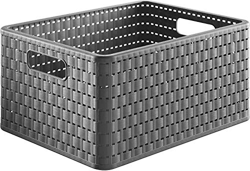 Rotho, Country, Storage box 18 l in rattan-look A4, Plastic (PP) BPA-free, anthracite, A4/18l (36,8 x 27,8 x 19,1 cm)