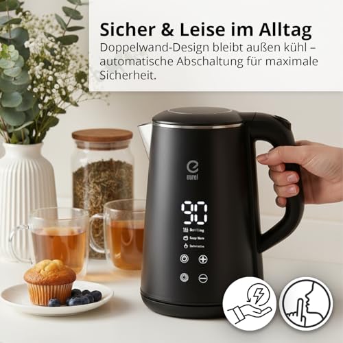 EUREL GV74 Wasserkocher, 1,6L Edelstahl, Schwarz – Bild 5