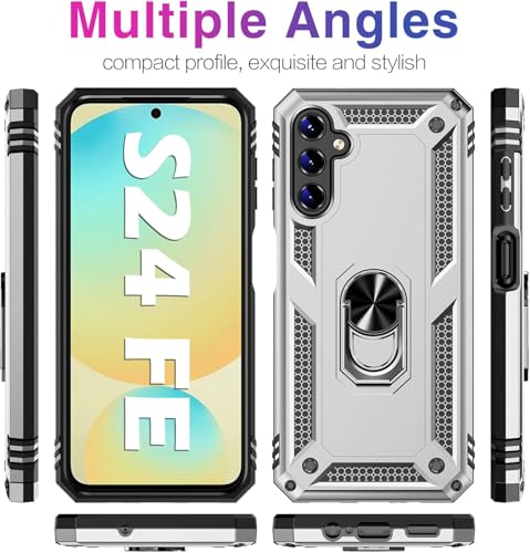 Image of for Samsung Galaxy S24 FE Case with Screen Protector, Military Grade Rugged Shockproof Galaxy S24 FE 5G Heavy Duty Protective Cover for Samsung S24 FE Magnetic Ring Kickstand Phone Case (Silver)