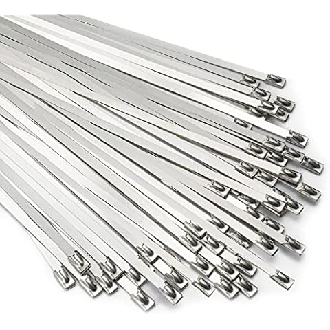Metal Zip Ties 11.8 inch 200pcs 304 Stainless Steel Zip Ties Heavy Duty Multi-Purpose Self-Locking Cable Ties for Machinery, Vehicles, Exhaust Wrap, Farms, Pipes, Roofs, Cables, and Outdoor Fence Cover