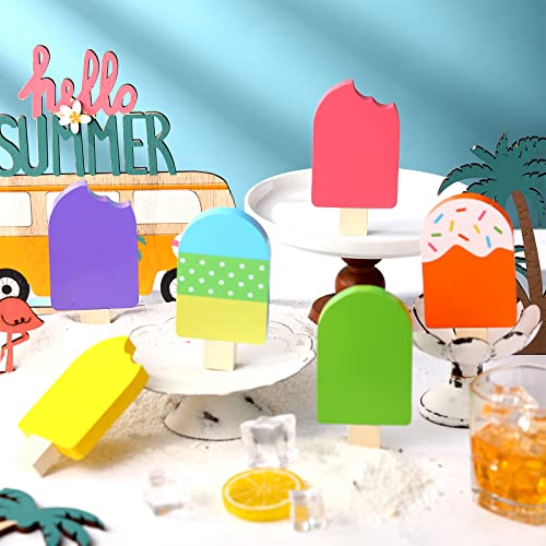 Jetec 6 Pcs Summer Table Decor, Ice Cream Tiered Tray Decor for Kitchen