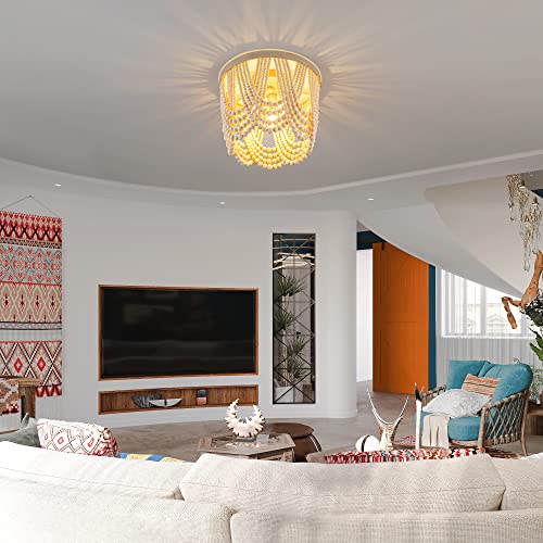 Ryahq Boho Light Fixture Boho Beaded Chandelier Boho Light Fixtures Ceiling Beaded Light Fixture 3-Light Wood Bead Chandelier Nursery Light Fixture Chandeliers For Bedrooms #TOP2