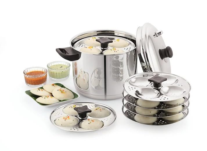 Image of Sonu Stainless Steel Idly Cooker, 6 Plates with Micro Holes, Triply Base, Induction Compatible