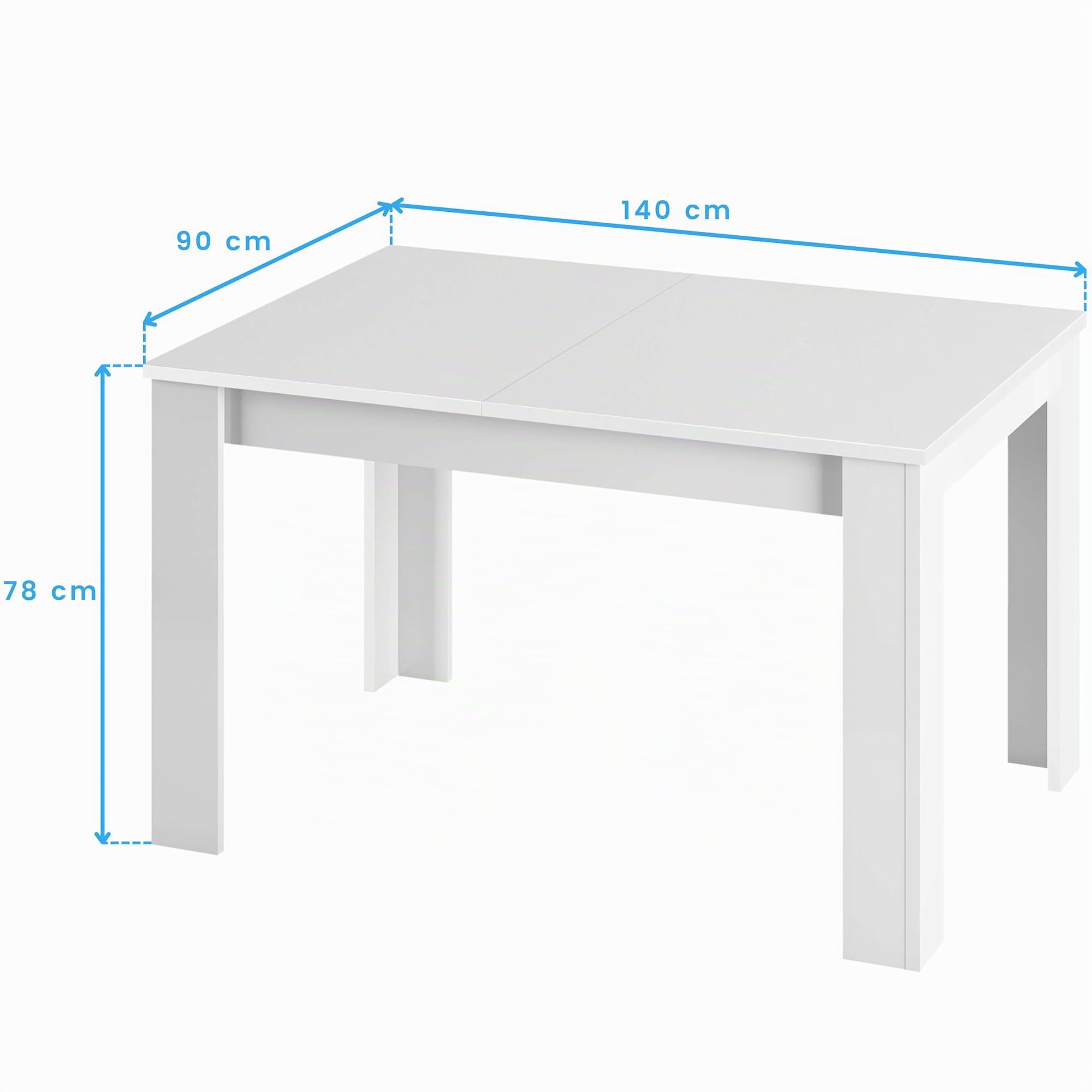 Habitdesign Table de Salle à Manger Extensible Blanc Brillant Dimensions : 140-190 cm (Longueur) x 90 cm (Largeur) x 78 cm (Hauteur). Modèle Kendra