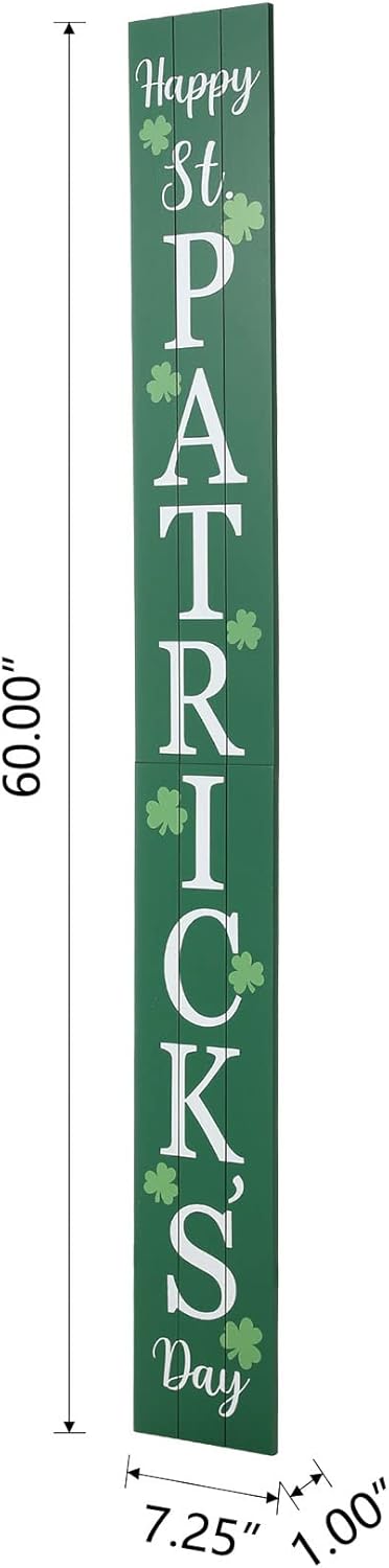 Glitzhome 60"L Wooden St. Patrick's Porch Sign, Happy St Patrick's Day Vertical Porch Decor for Home Front Door Yard Party
