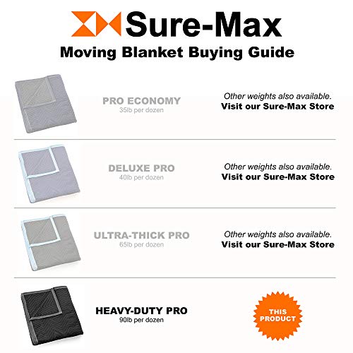 Sure-Max 6 Moving & Packing Blankets - Heavy Duty Pro - 80" X 72" (90 Lb/Dz Weight) - Professional Quilted Shipping Furniture Pads Black #TOP4