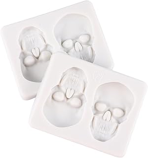 2pcs Silicone Skull Fondant Mold for Halloween Cake Baking Non-stick Food-grade Silicone Skull Shape Mold for DIY Chocolate Candy and Cupcake Decoration