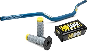 Pro Taper 2828DBLUE Blue Windham/RM Mid Contour handlebars & 024853 Yellow Pillow Top Grips