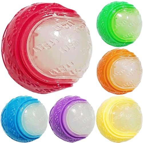 [Ultimate Durability] 6 Pack Indestructible Dog Toys Squeaky Chew Balls for Aggressive Chewers & Puppy Teething Glow-in-Dark Training Balls for Small/Medium Dogs Non-Toxic Rubber Dental Toys