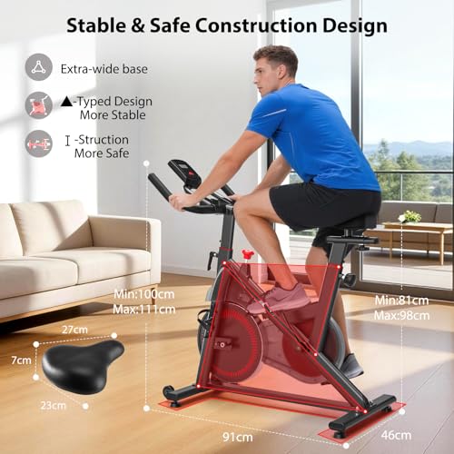 Image of Exercise Bike, Wenoker Magnetic Stationary Bike for Home App Sync Indoor Bike with Adjustable Seat and Handlebar, Transport Wheels and Fitness Courses for Weight Loss