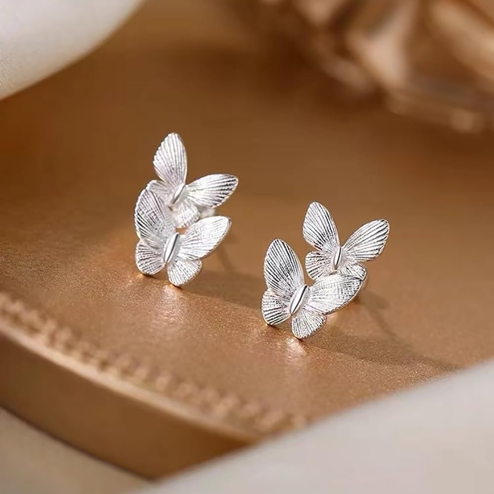 Butterfly Stud Earrings for Women Teens 925 Sterling Silver Butterfly Post Stud Earrings Screw Backs Hypoallergenic - Image 5