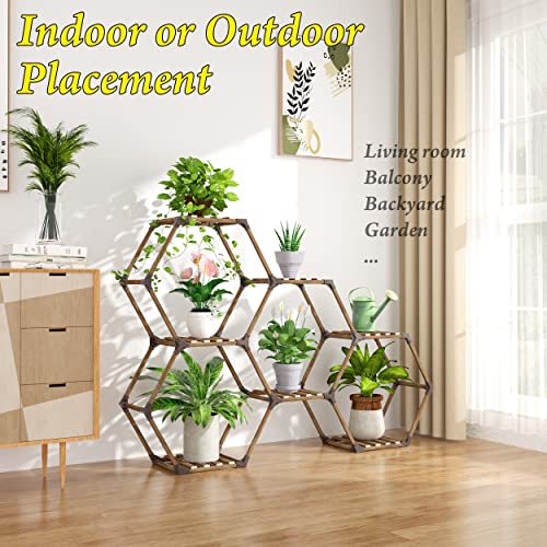 Tikea Metal Plant Stand Indoor Outdoor, 6 Potted Vertical Plant Shelf, Large 7 Tiers Hexagon Plant Holder For Multiple Plants Creative Diy Flower Stand For Corner, Living Room, Balcony, Patio #TOP5