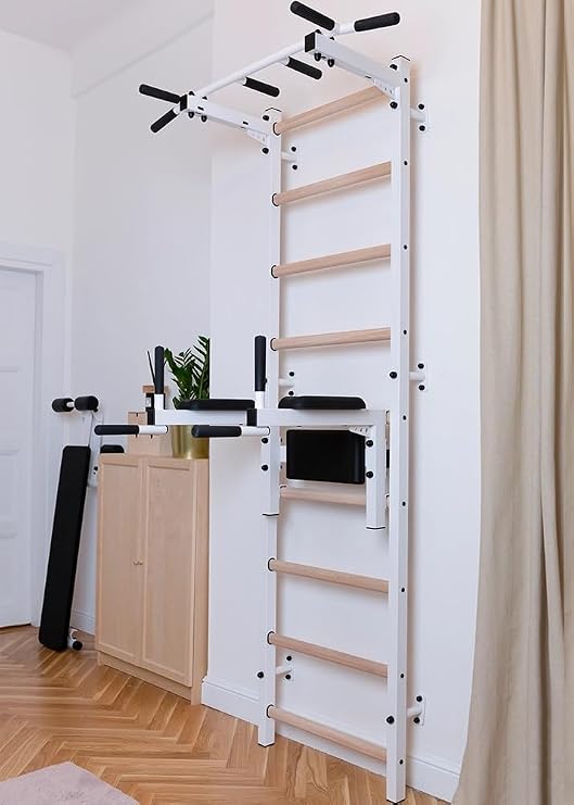 722W Certified Wallbar, Stall Bar, Power Tower, Compact Fitness Multifunctional Equipment with Steel Frame and Fixed Metal 6-Grip Pull Up Bar, Chin Up Bar and Dip Stand for Dips and Hanging