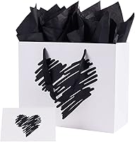 Vista 8 de ysmile Pequeña bolsa de regalo negra con papel de seda para hombres, fiesta de cumpleaños, aniversario, día del padre, 7.8 pulgadas, corazón dorado
