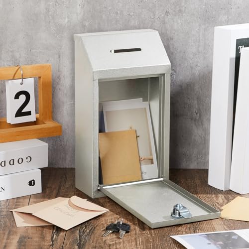 Yaocom Metal Donation Box Collection Box Safe Suggestion Box with Lock Wall Mounted Mailbox Delivery Ballot Box Key Box for Home Office Outdoor Door(Beige,10.24 x 5.71 x 2.95 Inch) - Thumbnail 4