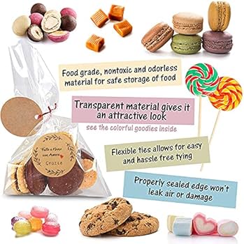 Lot De 100 Sacs En Cellophane Translucides Avec 100 Autocollants Faits