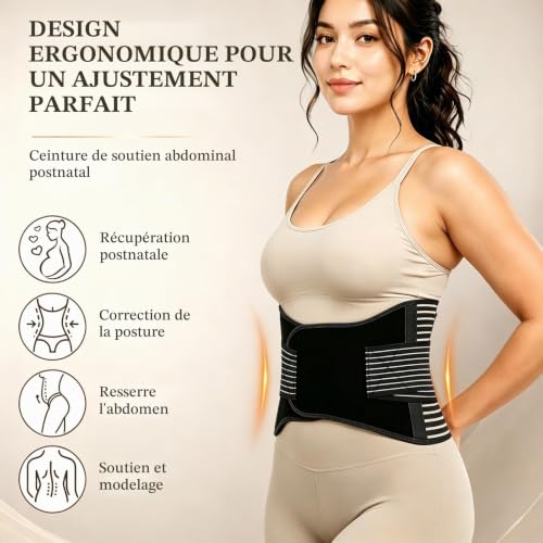 Behiruch Ceinture Post Accouchement, Gaine Post Partum, Gaine Ventre Plat,Ceinture Abdominale Femme Ceinture ventre plat femme ajustable et respirante,pour le rétablissement de la grossesse(Noir - XL) – vue 2