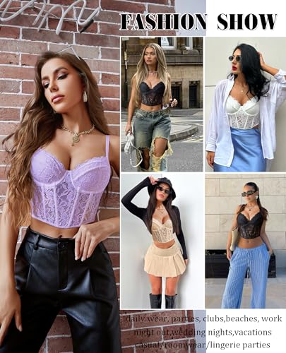 Image of Avidlove Lace Bralette for Women V Neck Bustier Corset Tops with Underwired Racerback Adjustable Strap Crop Top