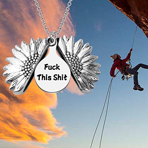 Lqri Sunflower Necklace Fuck This Shit Sunflower Pendant Necklace Funny Rude Quote Jewelry Humor Gift Sarcastic Gift For Friend (Sun-Fuck This Shit) #TOP6