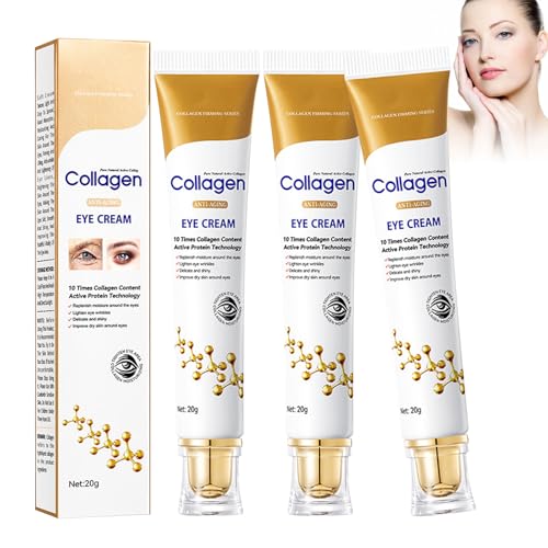 3 pièces Crème Anti Cernes Contour Des Yeux, Crème Collagène des Yeux, Crème Anti Rides Au Collagène Et Acide Hyaluronique, Nourrit et Hydrate, Combat...
