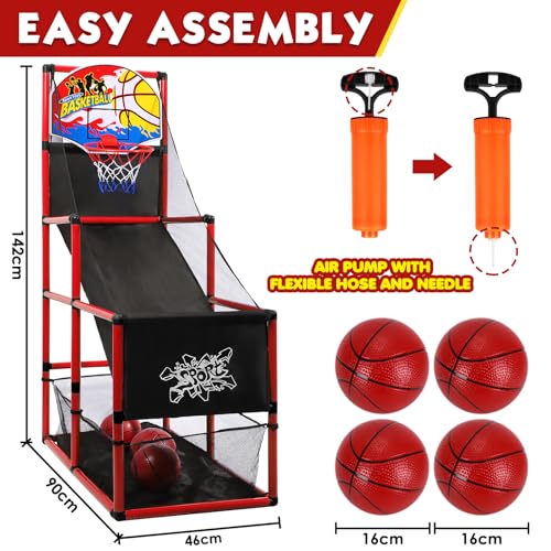 AOKESI Arcade Basketball Game Set Indoor for Kids Basketball Hoop Outdoor Sports Play Toy for Toddler Boys Girls 3-5 6-7 8-12 Years Old Adjustable Height with 4 Balls