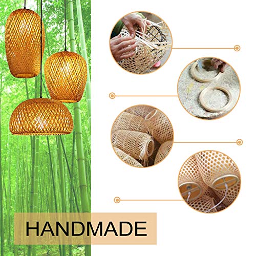 GCQ Bamboo Lantern Pendant Lamp, Retro Japanese Style E27 Chandelier Hanging Light Ceiling Lighting Fixture for Living Room Bedroom Restaurant Cafe Teahouse Bar Dining Room Club - Image 4