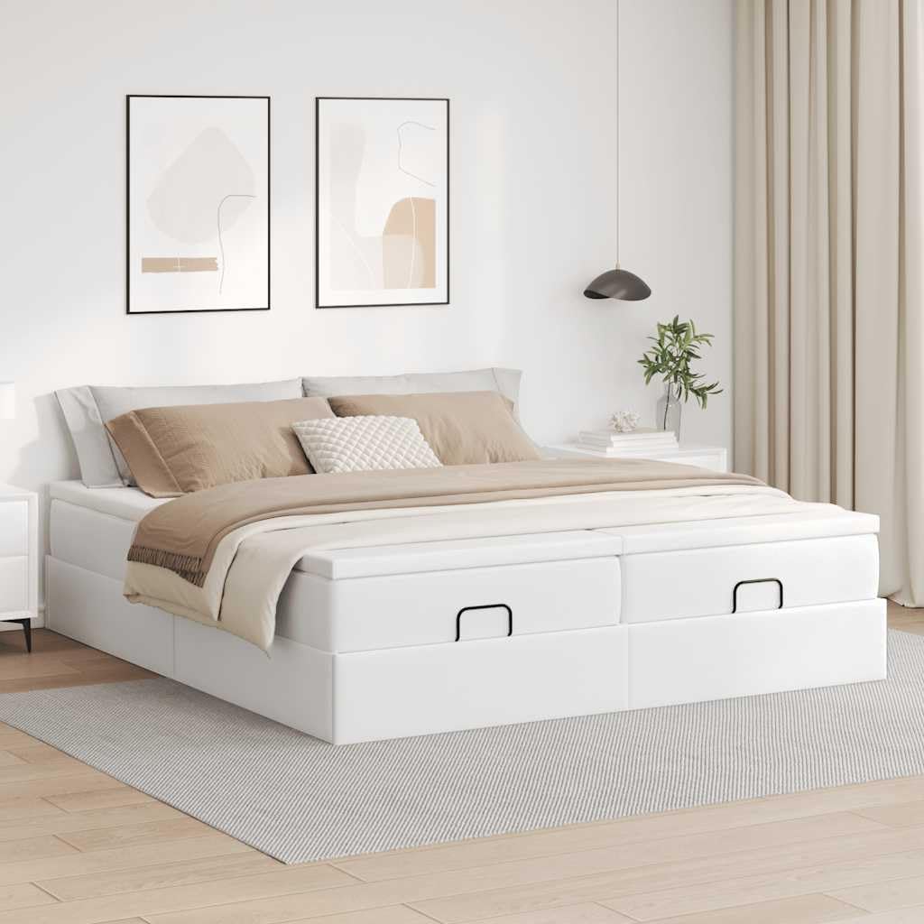Letto a pouf 180 x 200 cm, in ecopelle bianca, con molle insacchettate, spazio idraulico, per camera da letto, camera degli ospiti e studio
