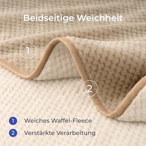 Dreamzie - wasserdichte Decke - Hundedecke Sofa, Bett, Auto, Outdoor 152x203cm - Reversible und Maschinenwaschbar Liebesdecke aus Sherpa Fleece - Beige