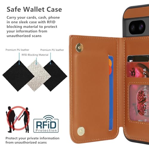 Étui portefeuille Pixel 8a marron clair en cuir synthétique robuste - 4