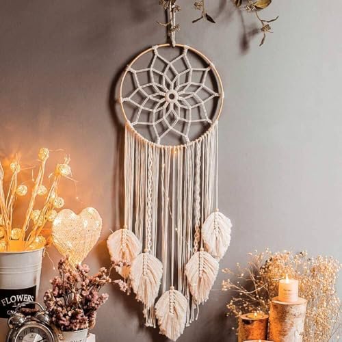 Boho Attrape-rêves Blanc Gros Fait Main Dreamcatcher Attrapeur de Rêves Franges Coton Tissé Macramé Art mural Tapisserie Tenture Ornement pour Baby showe Voiture Mariage Décoration de maison Oadeau