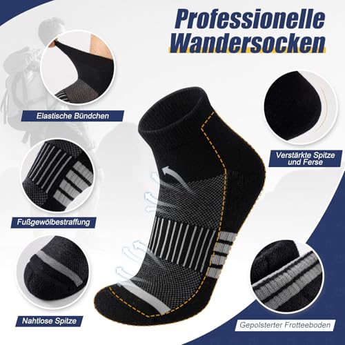 Niofind Merino Wandersocken Damen Herren, Atmungsaktiv Quarter Sneaker Socken Wollsocken, Gepolstert Laufsocken Kurze Sportsocken für Alltag Sport Outdoor 6 Paar