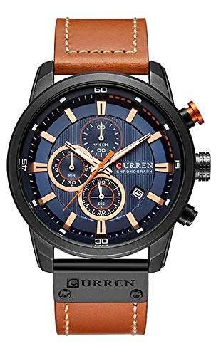 Montre chronographe quartz Gosasa avec finitions soignées et cuir marron élégant