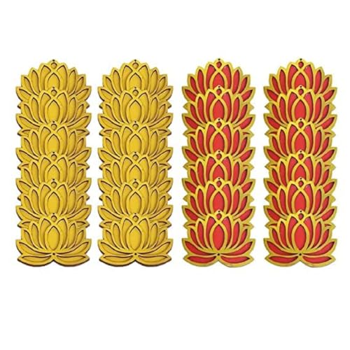 Image of Sanvatsar Home White Golden Lotus 4 Inch Set of 24 Wooden Cutout DIY Rangoli Kit | Decorations for Diwali, Dusshera Wedding Rangoli, Pooja, Decorations, Festival Gift (Red12Ylo12)