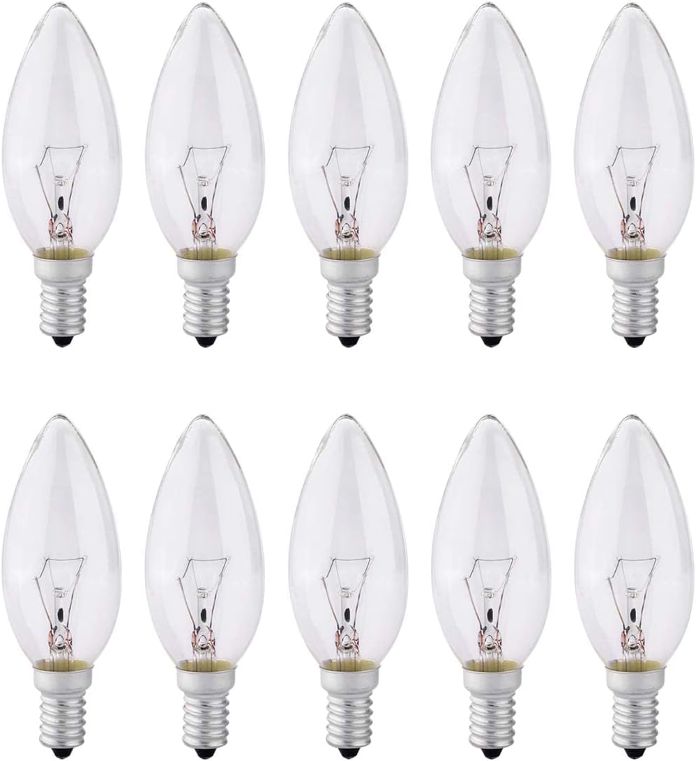 FanciBuyTree Jewelry Screw in Light Bulbs, E14 Candle Bulbs Dimmable, 10 Pack Light Bulbs 40W SES Small Screw, 230V