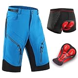 Agolu MTB Hose Herren Kurz Downhill Hose Radhose Kurz Set, Fahrradhose 5D Gel Gepolstert Fahrradunterhose Atmungsaktiv Radlerhose mit Sitzpolster Mountenbike Hose Wanderhose (Size:XL,Color:Blau)