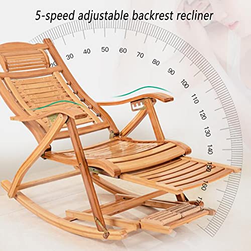 Chaise à bascule en bambou et transat de jardin pliant réglable avec coussin - 5