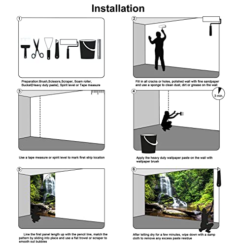 Reyhui 195''X120''Cascading Waterfalls In Forest Wall Mural Large Wallpaper Mural Wall Decor For Bedroom, Living Room, Kids Room(Not Self-Adhesive) #TOP5