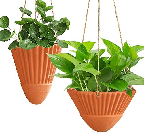 Hanging Planters for Indoor Plants,Terracotta Hanging Planter,Hanging Basket,Hanging Planters for Outdoor Plants,Terracotta Pots,Set of 2 Flower Pots,Ceramic Hanging Plant Pots, Terracotta Color