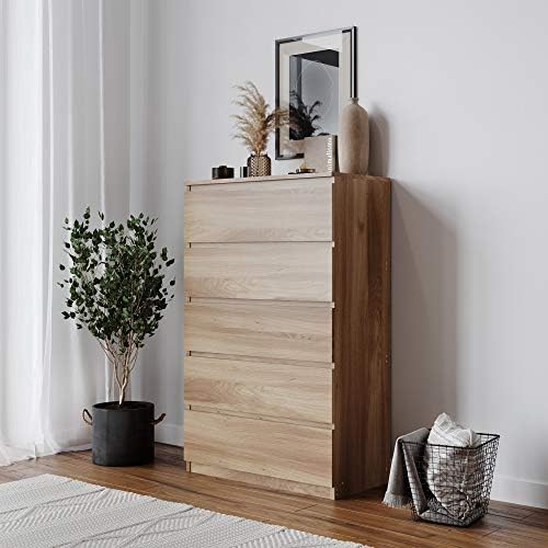 URBNLIVING 4 Or 5 Drawer Skagen Wooden Bedroom Chest Cabinet No Handle Storage Cupboard Modern (Black Carcass + Black Drawers, 4 Drawers)
