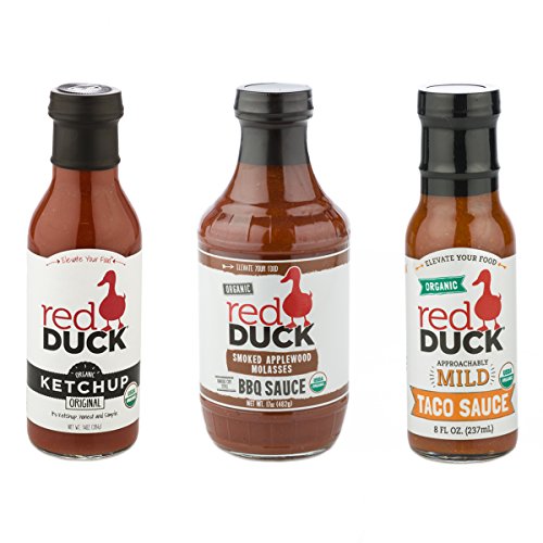 Red Duck Traditional 3-Sauce Sampler Set - Organic Original Ketchup, Smoked Applewood Molasses BBQ Sauce, and Approachably Mild Taco Sauce ('Quite Traditional')