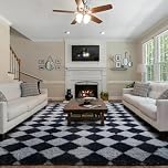 FVVRAX Checkered Fluffy Rug for Living Room 200x300cm, Black and Grey Extra Large Rugs for Living Room, High Pile Non-Slip Modern Geometric Floor Carpet for Bedroom, Low Shedding