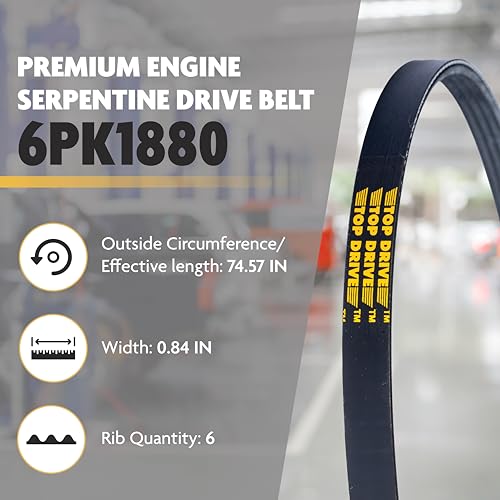 Image of Top Drive, 6PK1880, Premium Engine EPDM Serpentine Belt, 74.57 inch Length | 6-Rib, Automotive Replacement Serpentine Belt, Equivalent References K060739 and 5060740