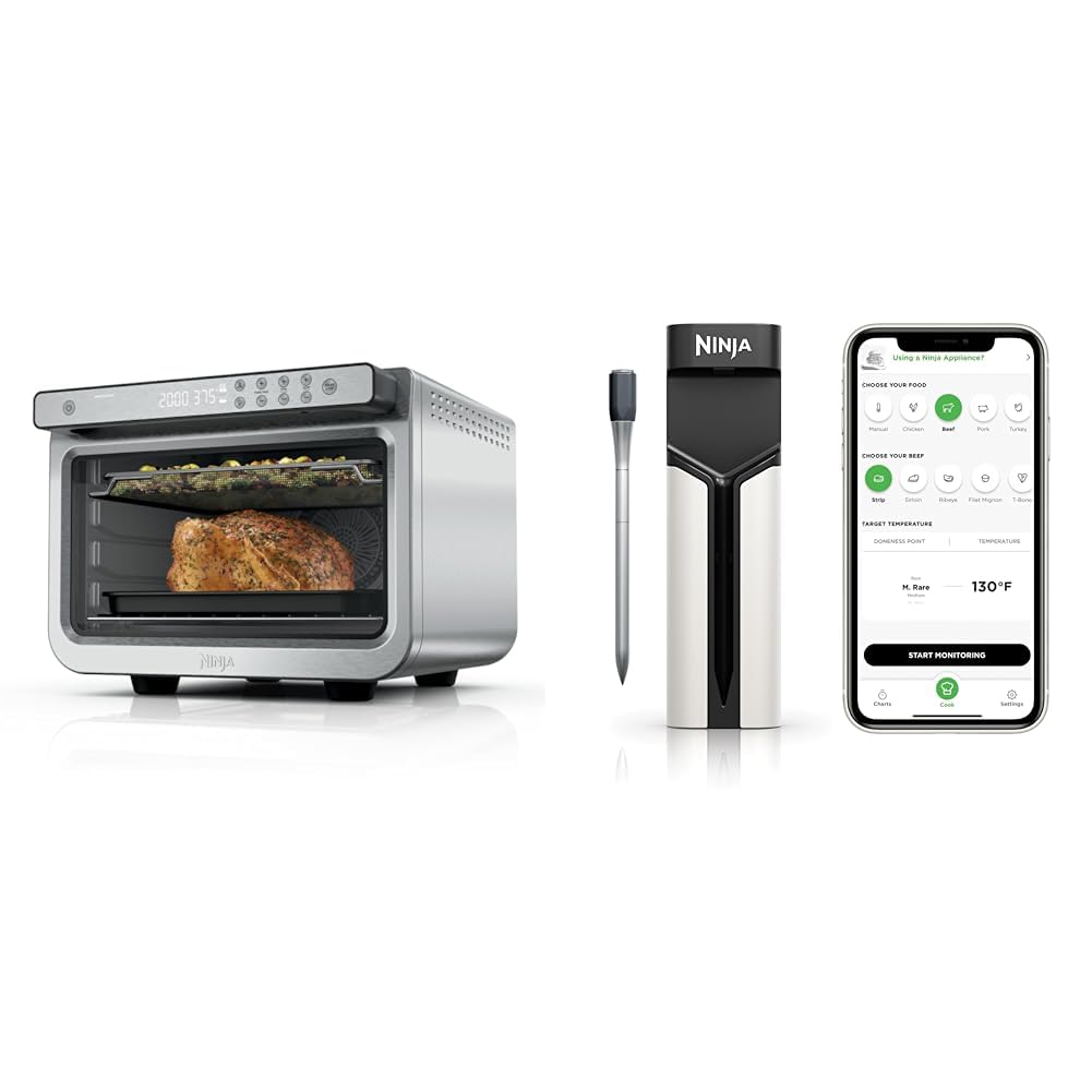 Ninja Air Fryer &amp; Toaster Oven + ProChef Wireless Probe, Prestige Smart XL Air Fryer, Grill, with Probe Bluetooth App Connection, Waterproof, US Only