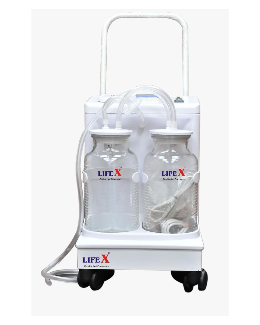 Lifex Suction Machine -Double Jar Trolley Model for General Surgical Use | Increased Capacity and Efficiency in Handling Fluids | Powerful Suction | User-Friendly Design | 2 Glass Jars | Pump with 20lpm Capacity