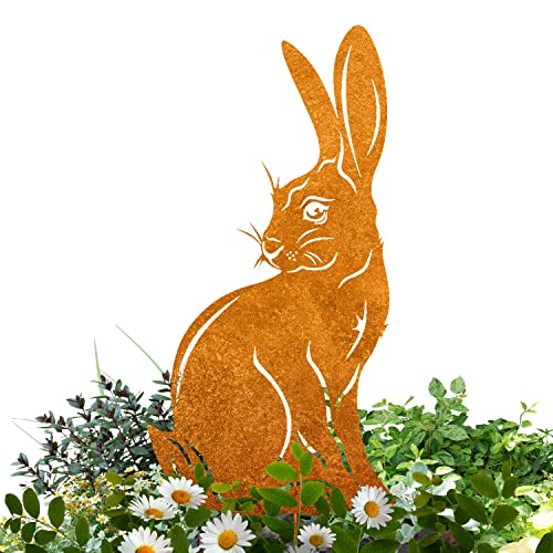 Terma Stahldesign Rost Gartenstecker Osterhase Handmade Germany Osterdeko für draußen und drinnen Gartendeko Frühling Rost Metall, Deko Ostern Hase Rost außen innen XXL