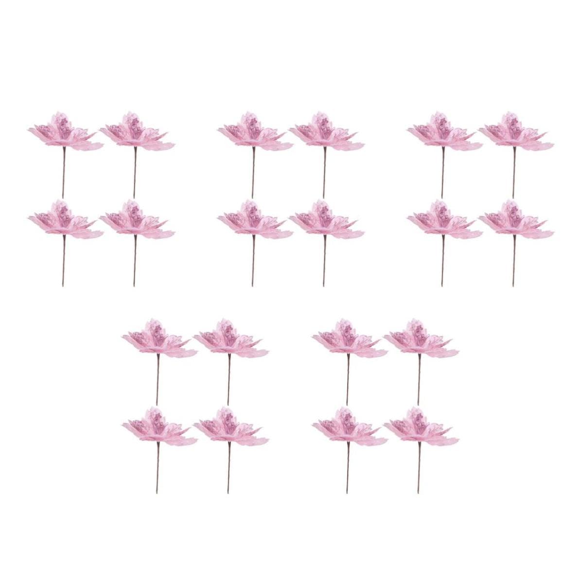 NUOBESTY 20 Stück Weihnachtsstern Kunstblume mit Seidenglitzer für Rosa