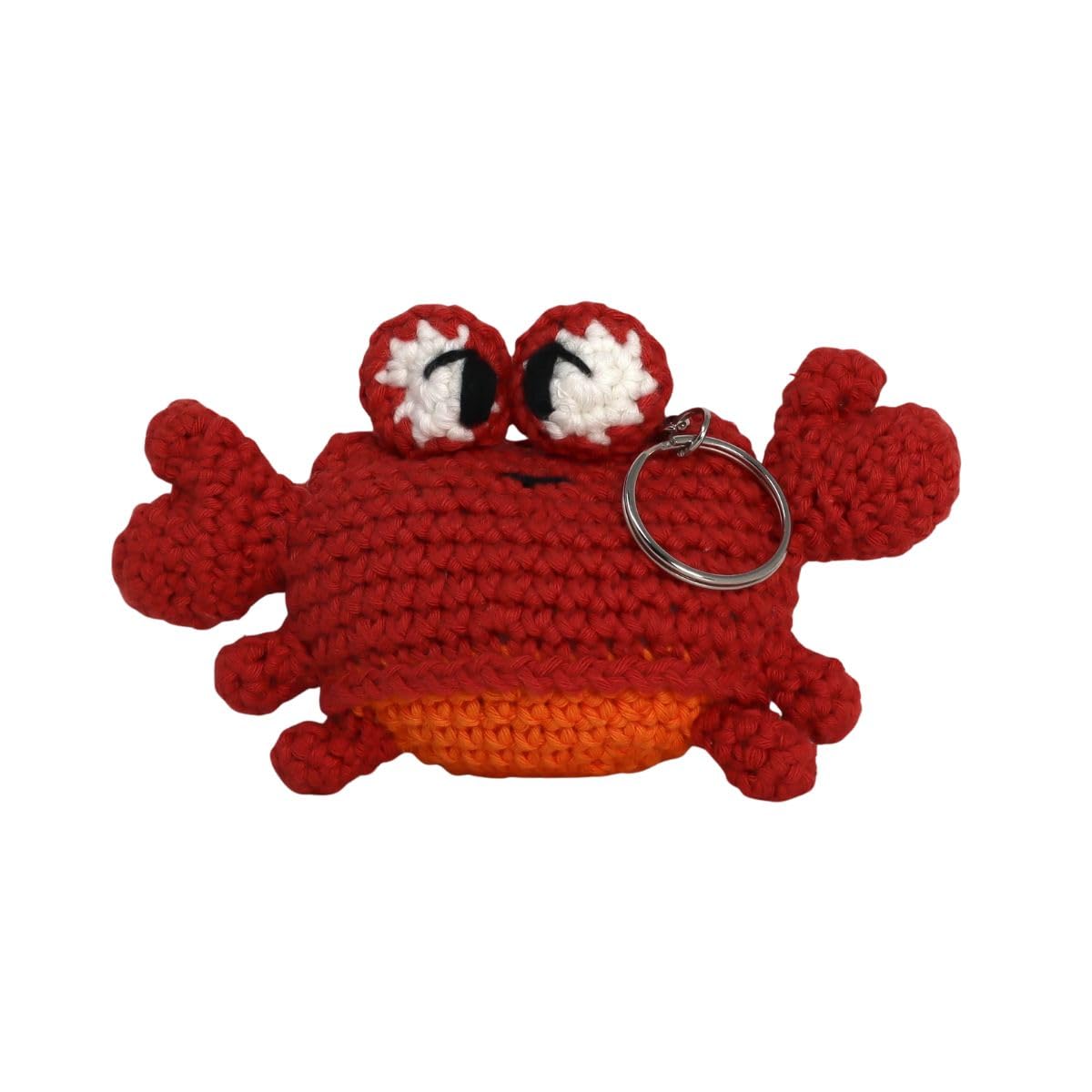 Knitty Critters Crochet Kit – Sealife Keyrings – Crab | Beginner-Friendly Crochet Craft Kit With Recycled Yarn