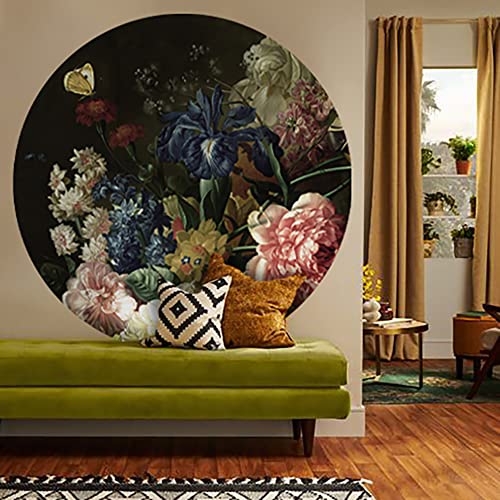Flortlias Peel And Stick Vintage Floral Wallpaper Black Round Wall Murals Decals Wall Stickers For Home Art Decor, 43.3" Eden Garden Flowers C #TOP10