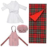 Sleeping Bag Christmas Accessory for Elf Doll, Including Christmas Doll Sleeping Bag, Bathrobe, Apron and Cap, Christmas Elf Doll Sleeping Bag Set for Elf Doll Clothes Kit (Strip Style)